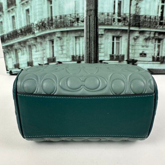 Coach CY744 Mini Rowan Crossbody Bag In Blocked Sig Leather IN Dark Turquoise - Picture 5 of 9